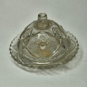 Child’s Butter Dish Vintage EAPG Pressed Glass Round AS IS